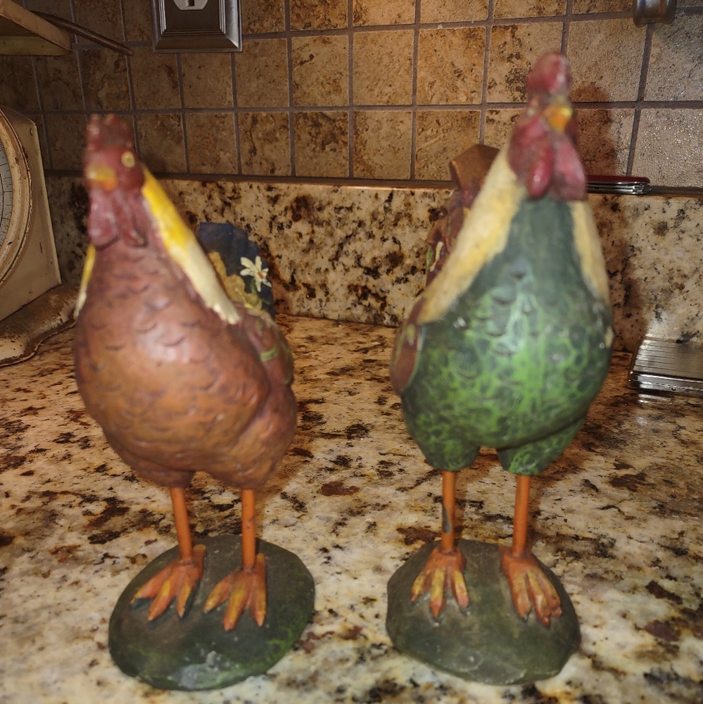 Peebles  carved rooster figurines